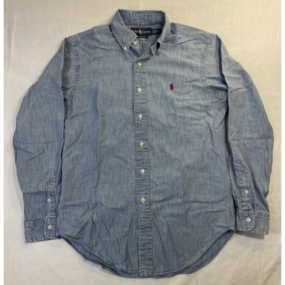 Men's Small Denim Blue Polo Ralph Lauren Shirt Cotton Button Down Red Pony - Picture 1 of 9